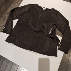 Liz Claiborne Sparkle Brown Long Sleeve Tie-Front Top